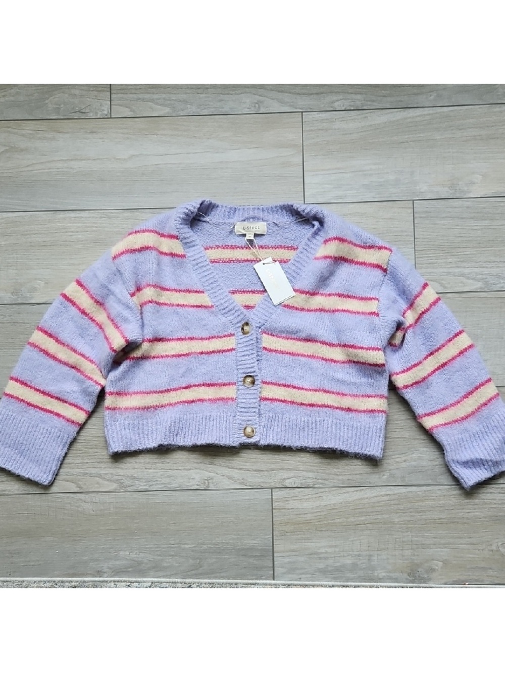 l*space Montauk Lavender Striped V-Neck Button Cardigan Swim Cover Up Sold Out - Picture 10 of 10